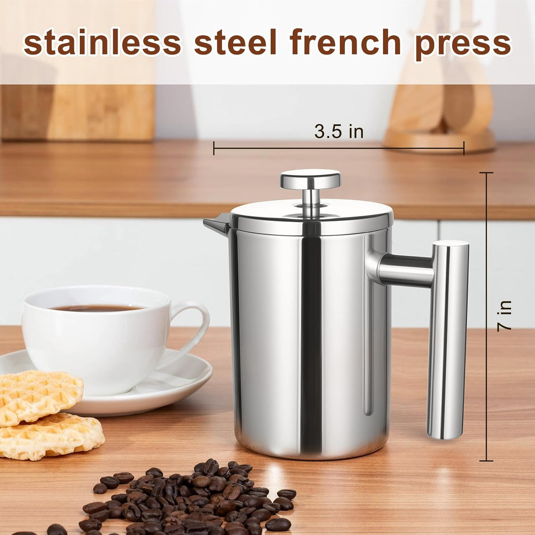 French Press Klein mit Waage, Kaffeebereiter Edelstahl 304, Doppelwandig Isoliert, Lebensmittelecht,