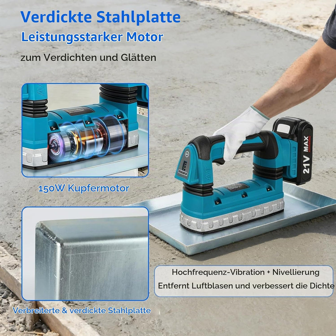 150W Akku-Rüttelplatte Klein, Rüttelplatte Elektrisch, 0-9000 U/min, 6-Stufig Einstellbarer Handstam