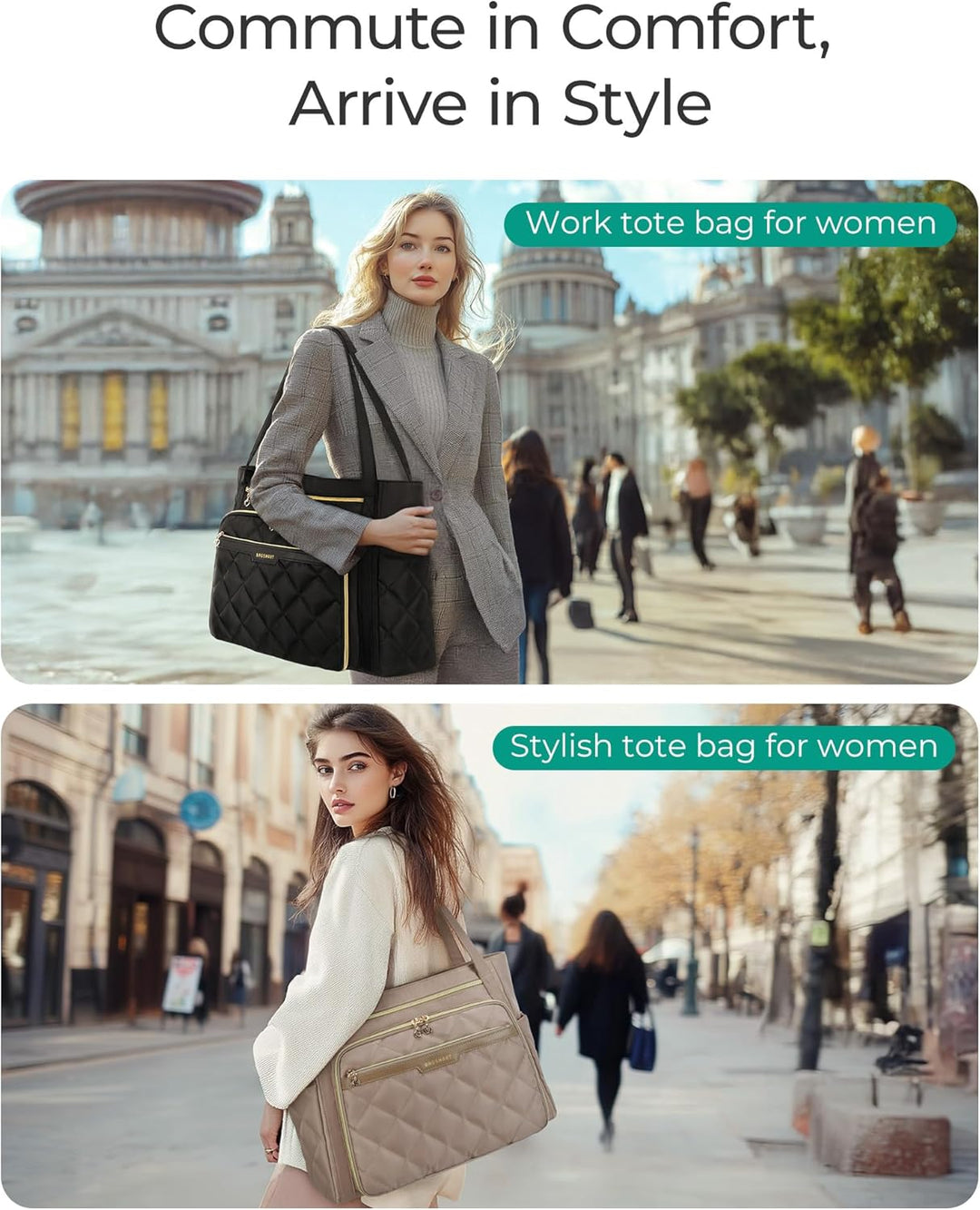 BAGSMART Lehrertasche 15.6 Zoll Laptoptasche Damen Gesteppt Arbeitstasche mit Datei-Organizer Aktent