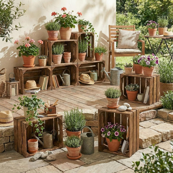 Teramico Vintage Holzkisten 40 x 30 x 25cm geflammt | Weinkisten & Obstkisten | Set-Angebote (9er Se