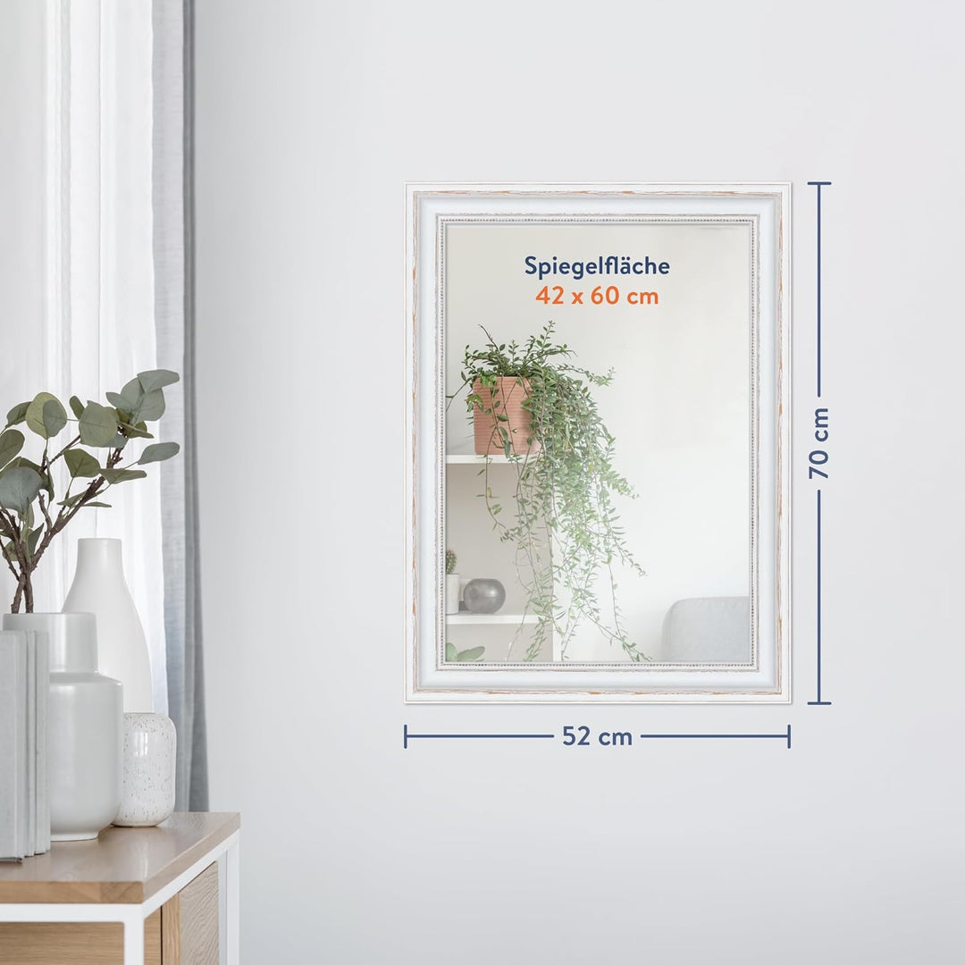 WANDStyle Spiegel Barock und Antik I Aussenmass: 52x70cm I Farbe: Weiss I weisser Wandspiegel aus Ho
