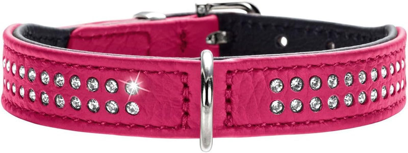 HUNTER DIAMOND PETIT Halsband für kleine Hunde, Leder, mit Strasssteinchen, 24 (XXS-XS), pink/schwar