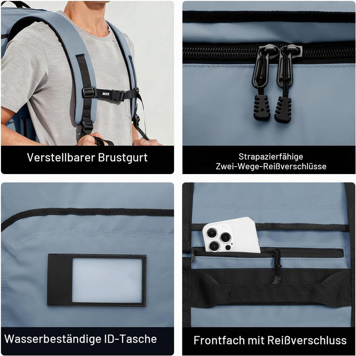 MIER Sporttasche Herren Wasserresistente Reisetasche 40L gross Heavy Duty Convertible Sportrucksack