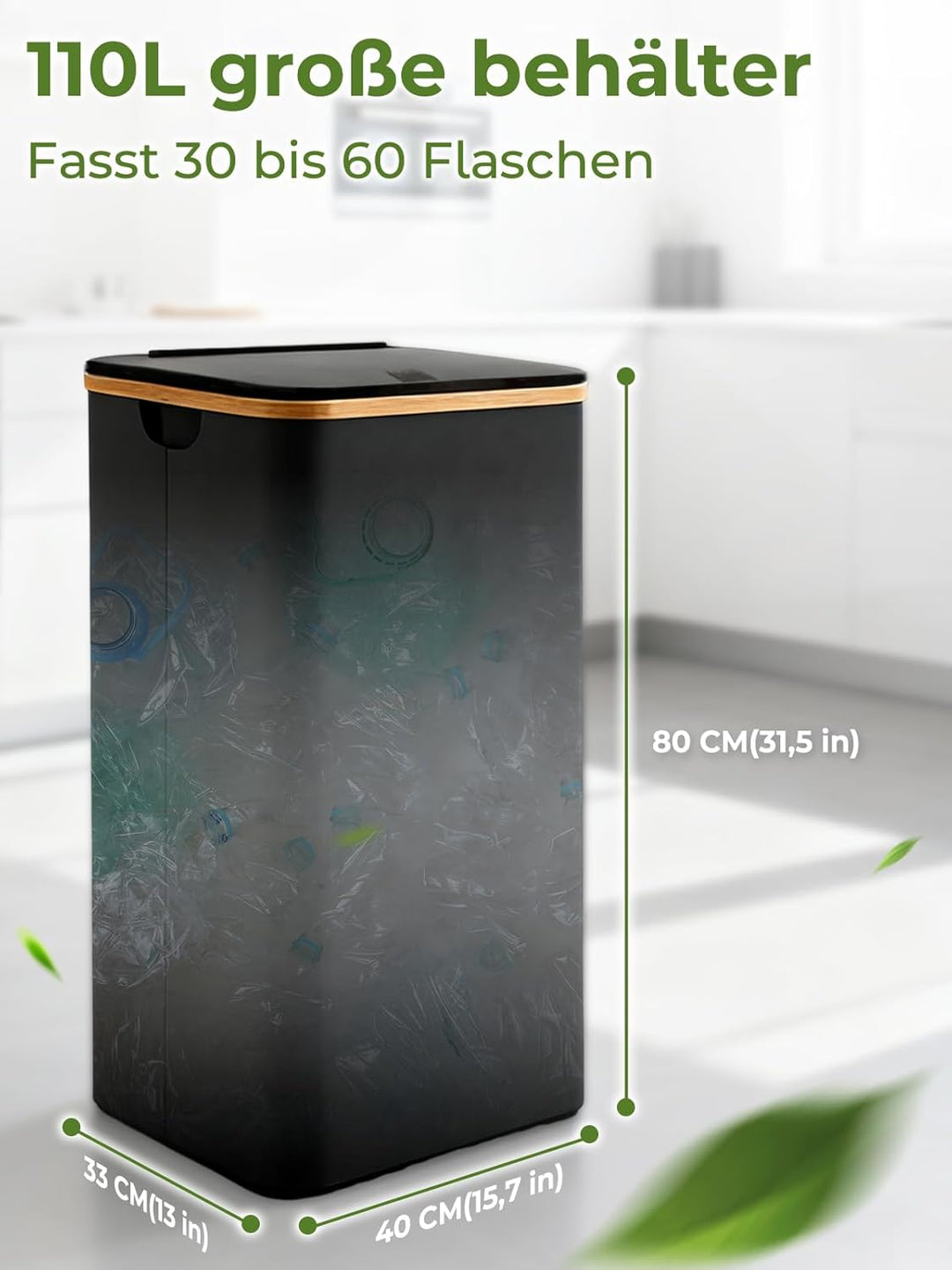 110L Pfandflaschen Sammelbehälter mit Deckel & 2 Tragetasche, Pfandflaschen Behälter Faltbar, Leergu