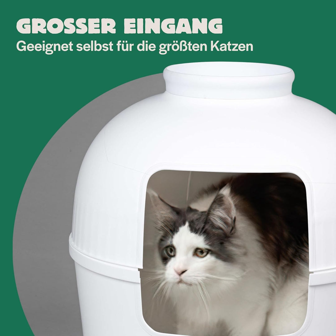 RHRQuality Katzentoilette Flower XXL unsichtbare Katzenklo mit Deckel 51Ø x 55cm (Weiss), Weiss