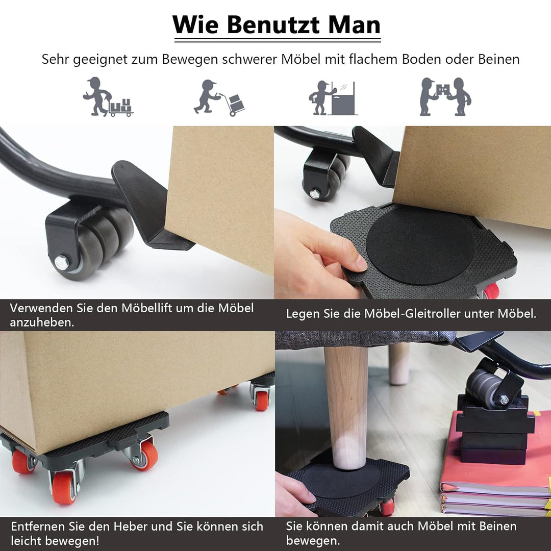 ONEON Möbel Transportroller Set, Stück Möbel Gleitsystem mit Möbelheber, Möbeltransport Set mit Möbe