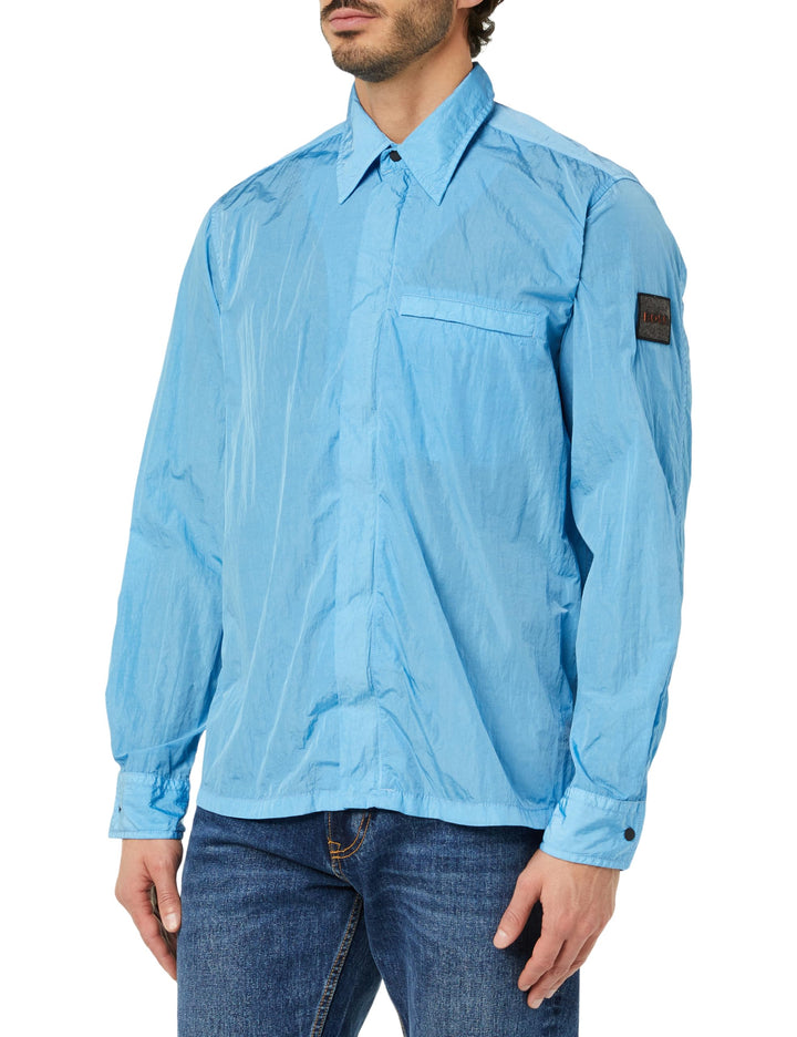 BOSS Herren Laio Oversized Overshirt mit verdecktem Reissverschluss L Open Blue493, L Open Blue493