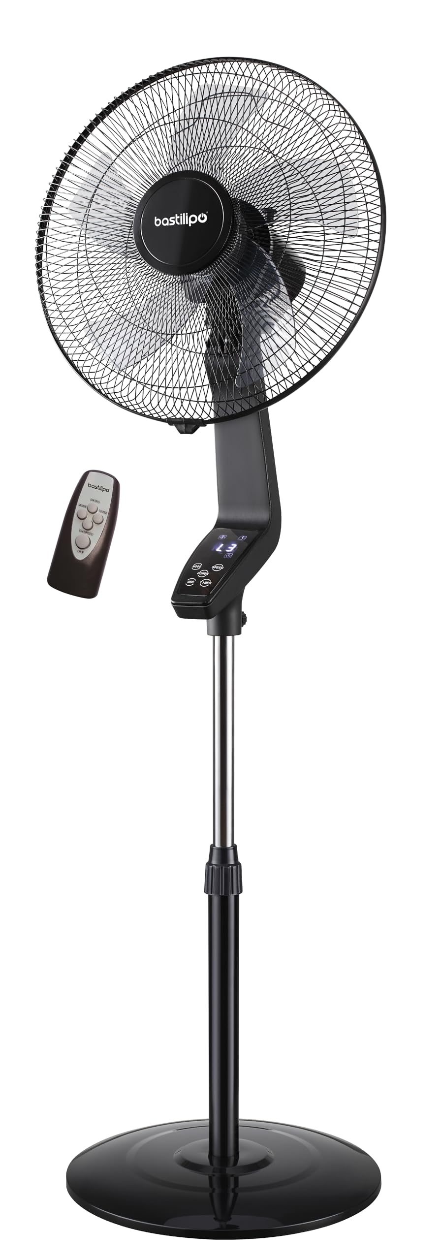 Bastilipo - Coín Black - Fussventilator mit Fernbedienung - Leistung 50 W - 3 Geschwindigkeiten - 40