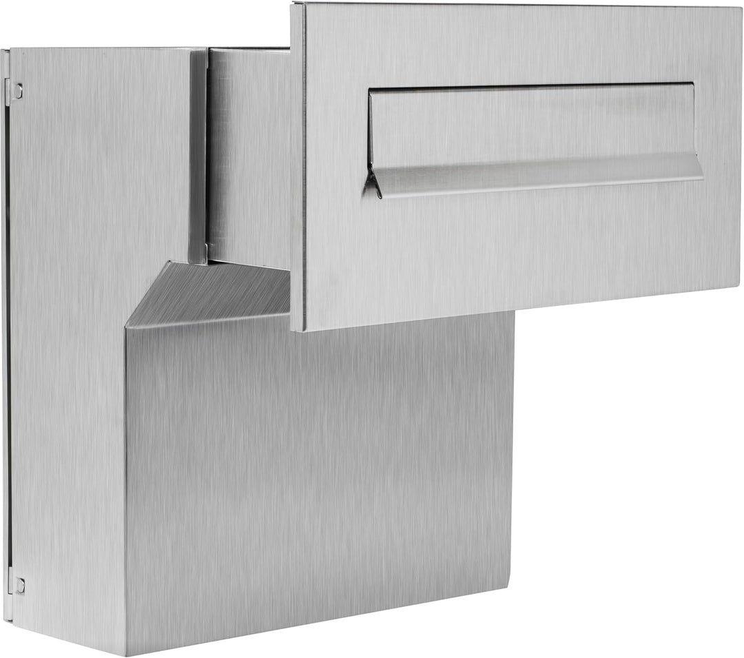 Mauerdurchwurf Briefkasten 100% Edelstahl V2A gebürstet 190-260 [mm] 3 Schlüssel Frontplatte: 160 x