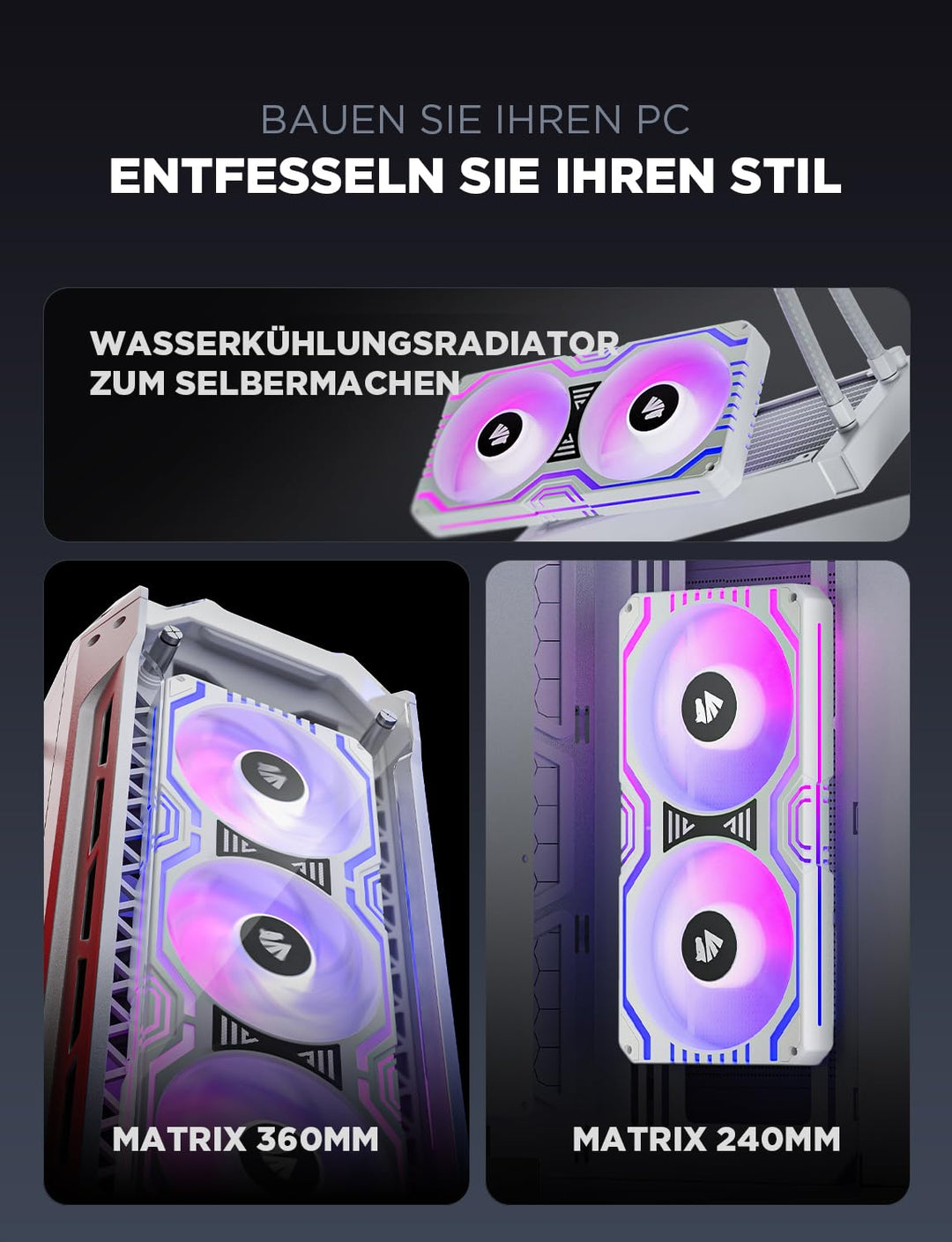 AsiaHorse 2 in 1 PC Gehäuselüfter, 2 * 120mm ARGB PC Lüfter mit 48 Adressierbare LEDs, CPU Gehäuse L