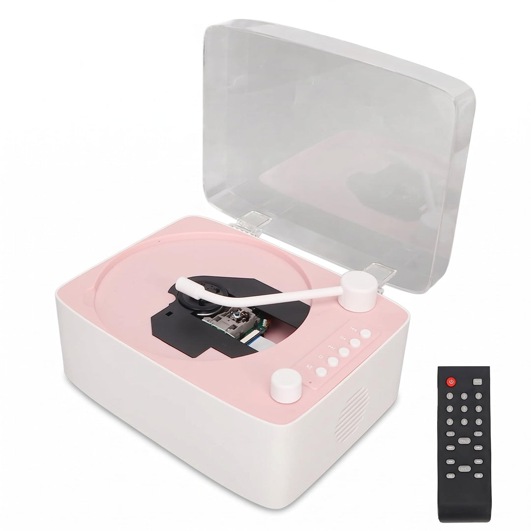 Multifunktions Rosa Retro CD Player, BT5.0 CD Musik Player mit Transparenter Schutzhülle, HiFi Stere