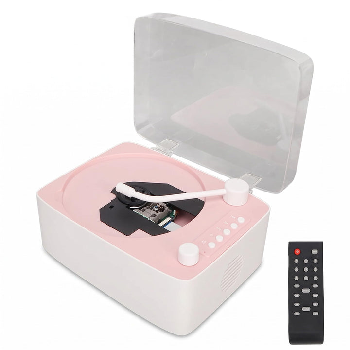 Multifunktions Rosa Retro CD Player, BT5.0 CD Musik Player mit Transparenter Schutzhülle, HiFi Stere