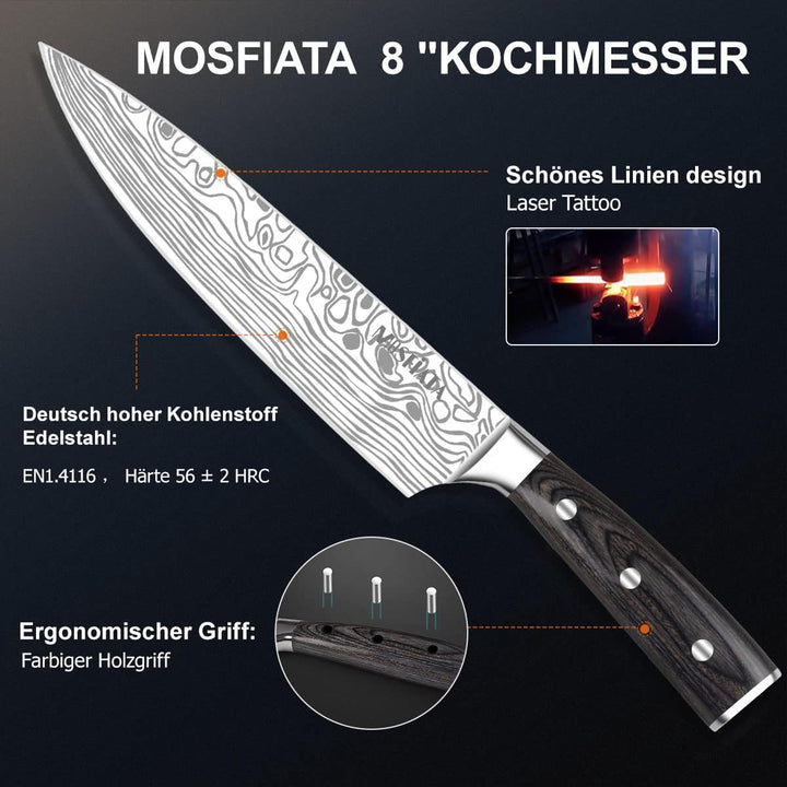 MOSFiATA Küchenmesser Set 5pcs, Kochmesser aus Hochwertigem Carbon Edelstahl, 7 "Nakiri -Messer, 5"