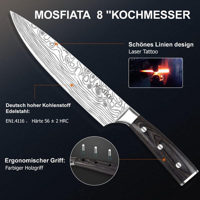 MOSFiATA Küchenmesser Set 5pcs, Kochmesser aus Hochwertigem Carbon Edelstahl, 7 "Nakiri -Messer, 5"