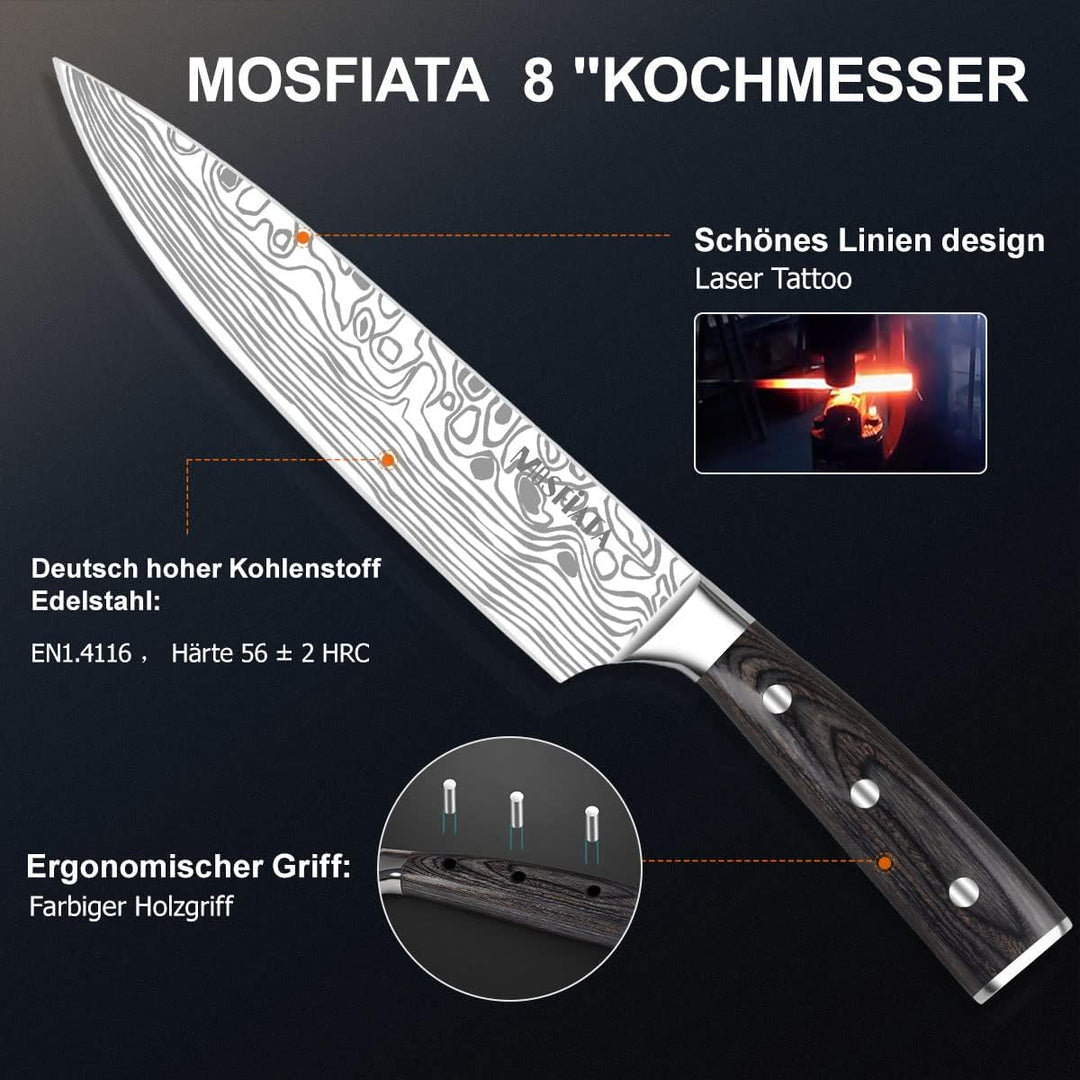 MOSFiATA Küchenmessersets, Küchenmesser Set 3, Kochmesser aus Hochwertigem Carbon Edelstahl, Hackmes
