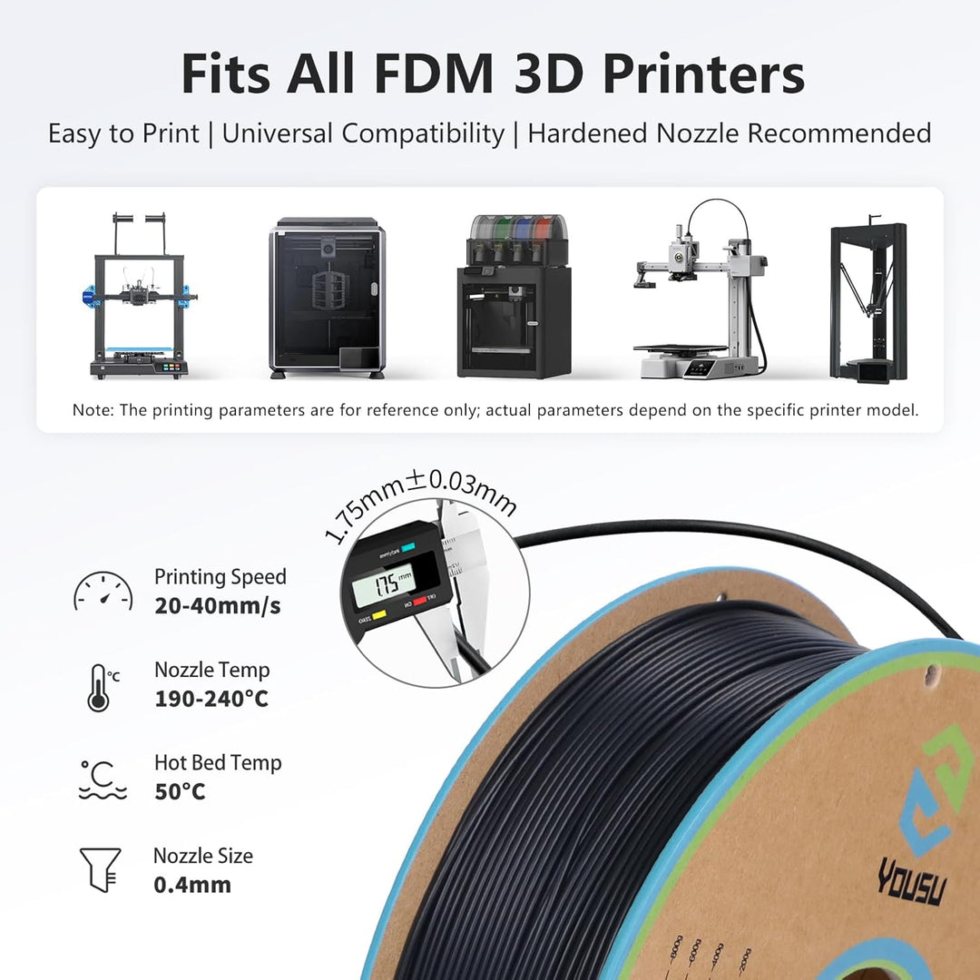 YOUSU Conductive PLA Filament 1.75 mm for 3D Printer & 3D Pen 1 kg (2.2 lbs) Black Conductive PLA Co