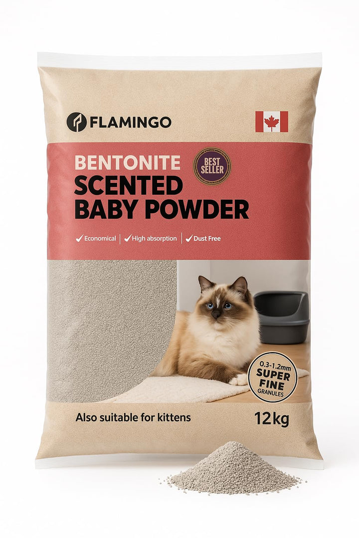 Flamingo Katzenstreu - katzenstreu klumpstreu - Babypuderduft - 12L (12KG) für 10 Wochen - Herkunft