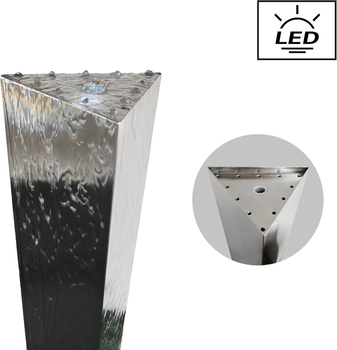 Köhko® Dreieckige Säule H150cm mit integrierte LED-Beleuchtung auf Dreieckige Edelstahl Becken Matte