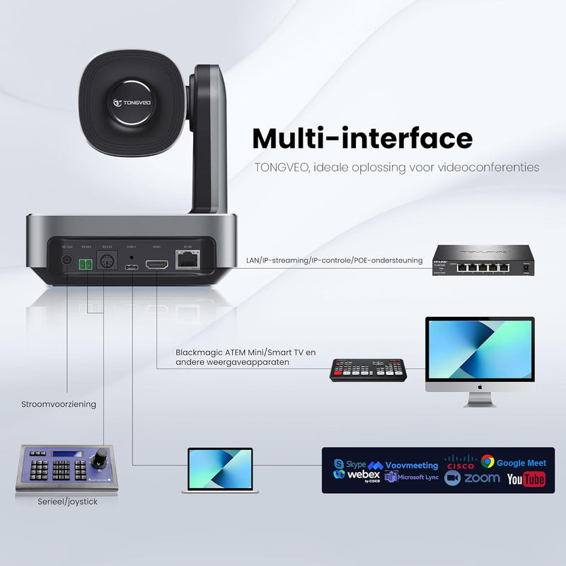 TONGVEO PTZ Konferenzraum Kamera,10x optischer Zoom USB2.0/HDMI/LAN IP Live Streaming Kamera POE Sup