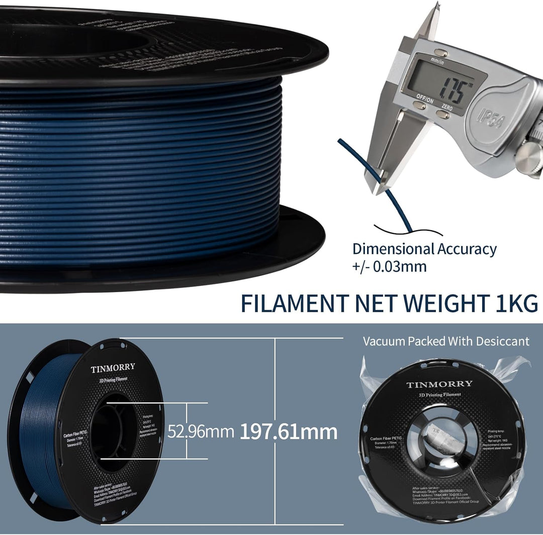TINMORRY Carbon Fiber PETG Filament 1.75 mm, Stärker Zähigkeit PETG CF 3D Drucker Filament, Passt fü