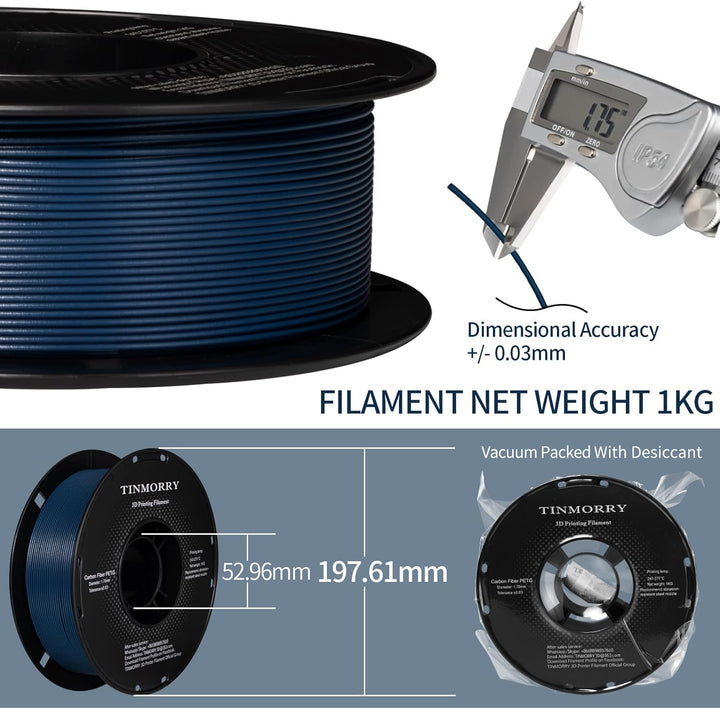 TINMORRY Carbon Fiber PETG Filament 1.75 mm, Stärker Zähigkeit PETG CF 3D Drucker Filament, Passt fü