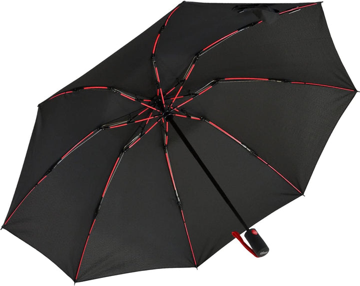 iX-brella Reverse umgekehrt öffnender Fiberglas-Taschenschirm mit farbigen Speichen - schwarz-rot, S