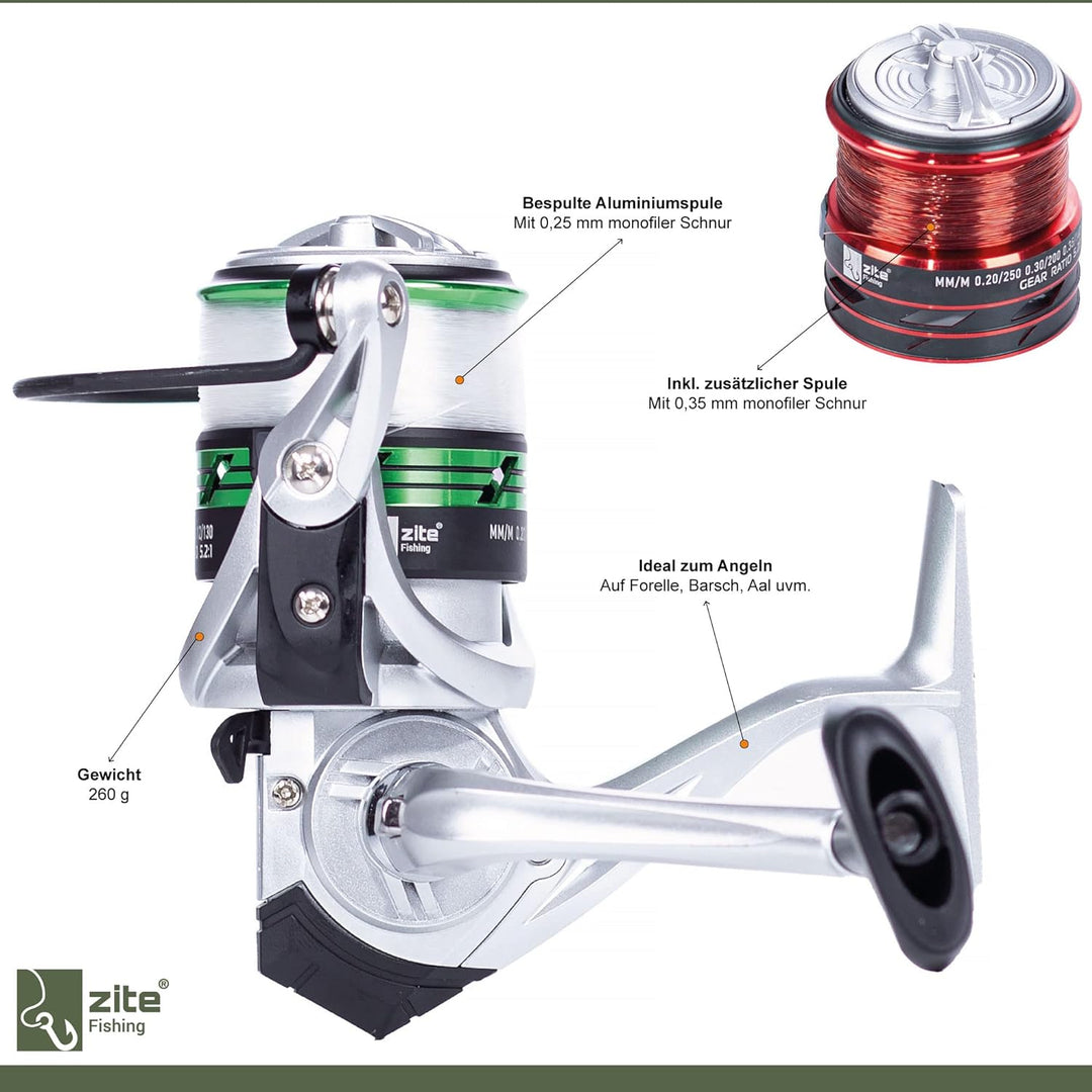 Zite Fishing Angelset Forelle - Forellen Combo Teleskop-Rute 2,40m &amp; Angel-Rolle mit Schnur bespult