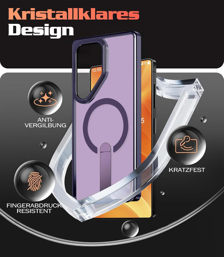 Giyer Magnetisch Handyhülle für Samsung Galaxy S23 Ultra/S22 Ultra Hülle mit Ständer Schutzfolie, Sc