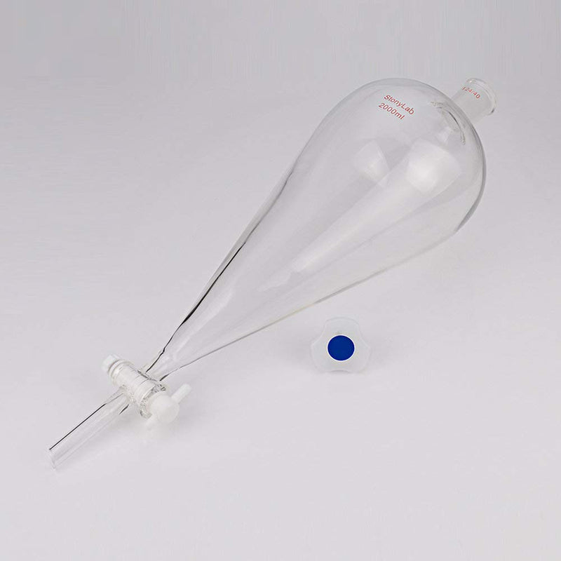 StonyLab 2000 ml Trichter aus Borosilikatglas, Separatory Funnel, Schwerwandig Konisch mit 24/40 Gel