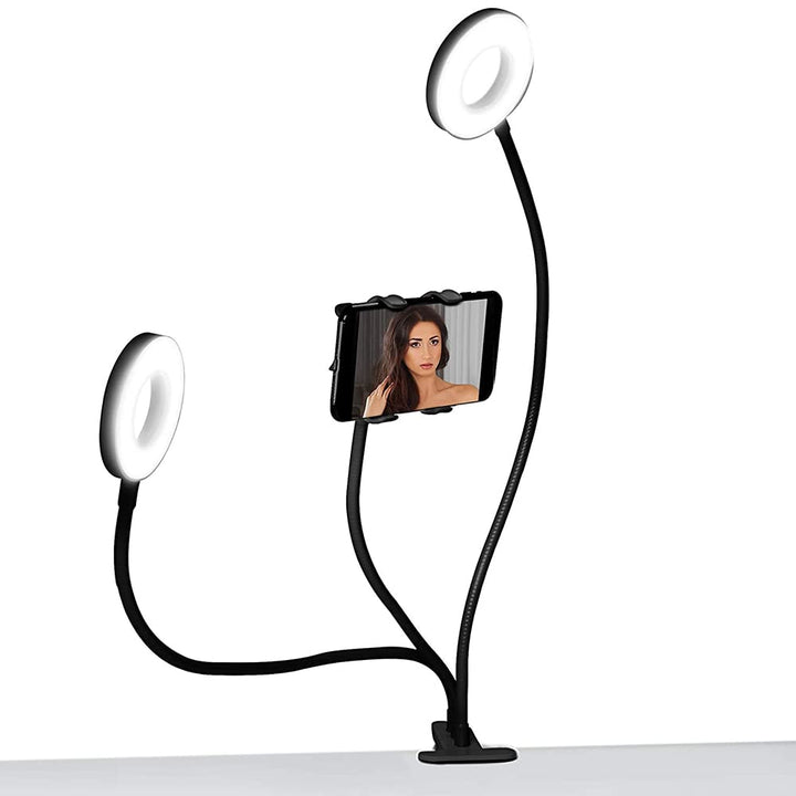 Selfie Ringlicht, LED Fülllicht Dual Lampenkopf mit Handy Clip 9cm 3 Farb Fernbedienungs Ringlicht k