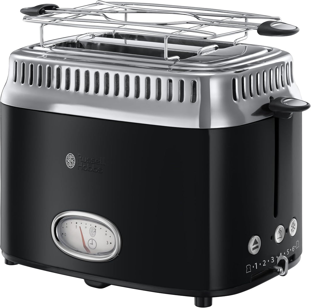 Russell Hobbs Toaster [für 2 Scheiben] Retro Edelstahl Schwarz (Countdown-Anzeige im Retrodesign, in
