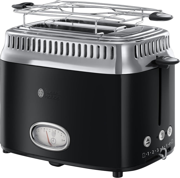 Russell Hobbs Toaster [für 2 Scheiben] Retro Edelstahl Schwarz (Countdown-Anzeige im Retrodesign, in