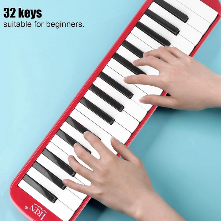 IRIN Melodica 32 Tasten Windinstrument, ideal für Anfänger, inkl. Praxis-Tasche, rot