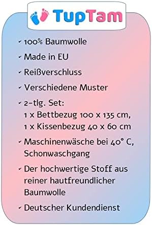 TupTam Kinder Bettwäsche Gemustert 2-Teilig Wendebettwäsche, Farbe: Baby Tiere Grau/Rosa, Grösse: 13