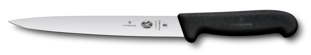Victorinox Fibrox Filetiermesser, Scharfes Küchenmesser für Fleisch und Fisch, 20 cm, Gerade Klinge,