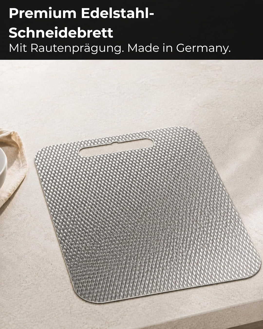 Premium Edelstahl Schneidebrett – Kratzarme Optik &amp; Spülmaschinengeeignet | Made in Germany, geprägt