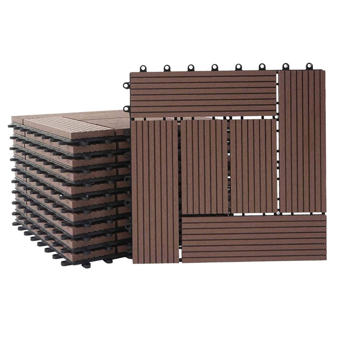 Mendler WPC Bodenfliese Rhone, Holzoptik Balkon/Terrasse, 11x je 30x30cm = 1qm versetzt - Premium Co
