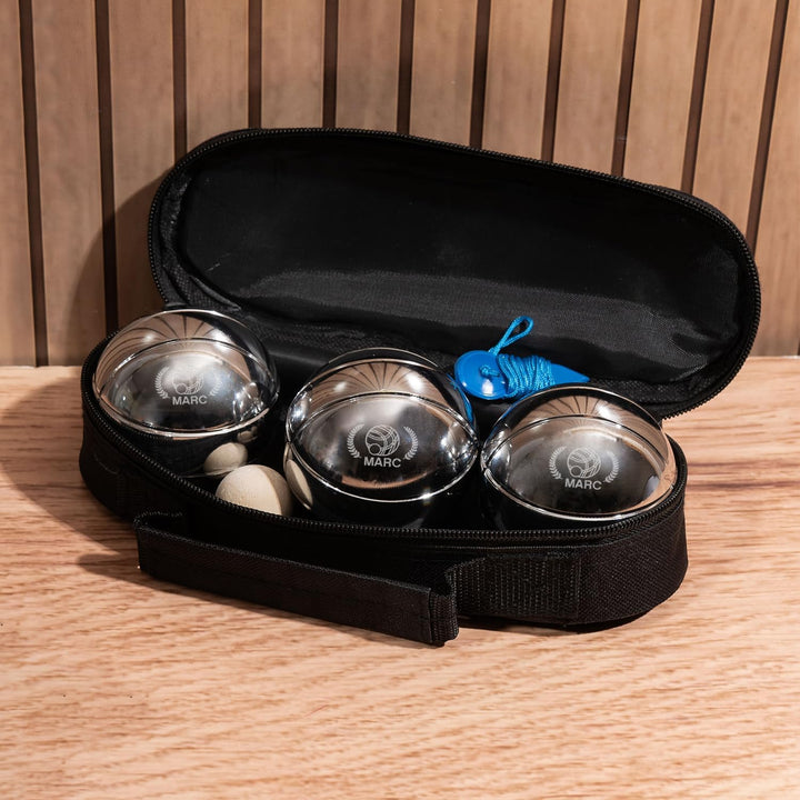 Wanapix|Pétanque-Kugeln | Geschenk| 3 Kugeln+Tasche |Namen Text Personalisieren Metall Lorbeerkranz,