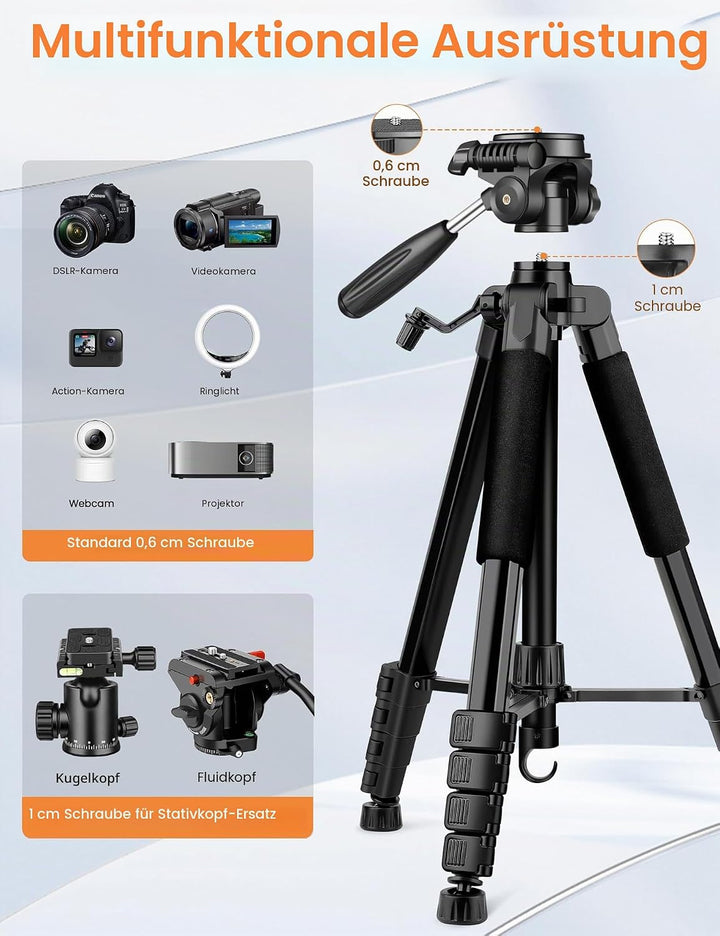 JOILCAN Kamerastativ für Canon Nikon, DSLR-Stativ, Kamerastativ mit Universal-Handyhalterung 74.5inc