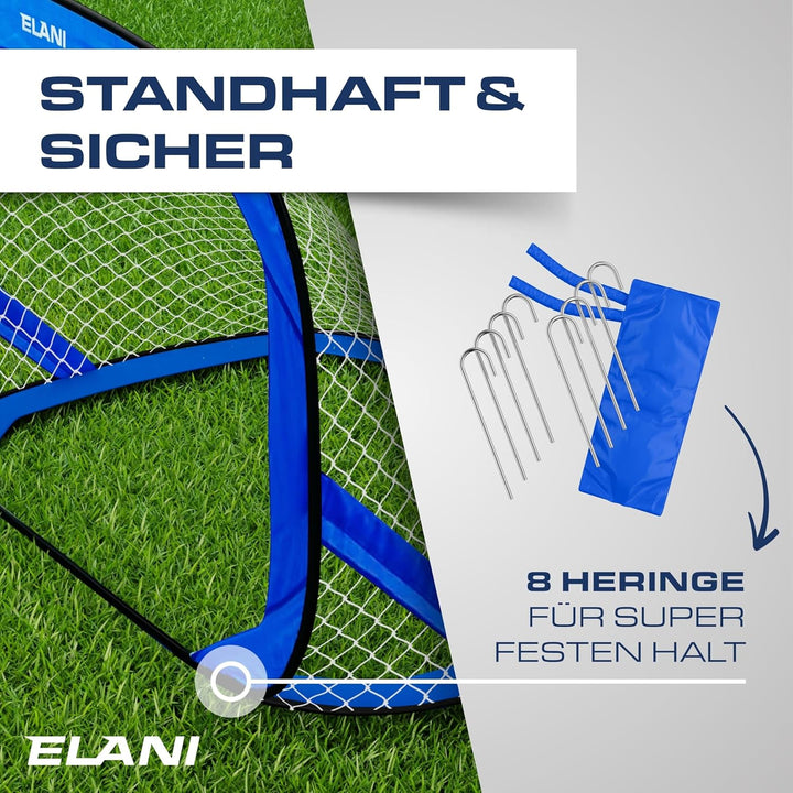 ELANI - Fussballtor Set mit 2 Toren - doppelt verstärkte Seiten & Tragetasche mit 8 Heringen für sic