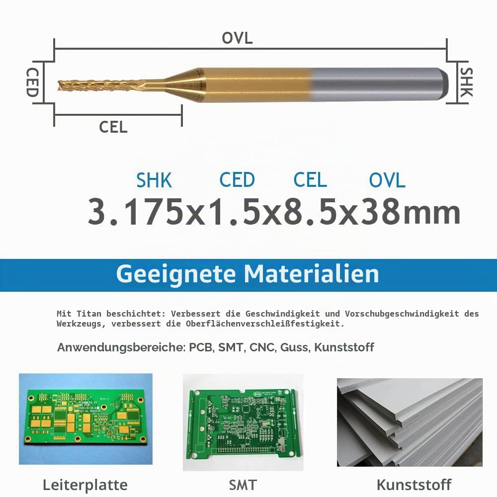 EU_HOZLY Titanium Coat Carbide 1,5mm Fräser CNC Rotary Burrs Set Maisfräser Cutter PCB Router Bits P