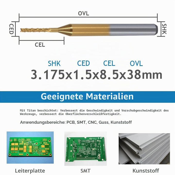 EU_HOZLY Titanium Coat Carbide 1,5mm Fräser CNC Rotary Burrs Set Maisfräser Cutter PCB Router Bits P