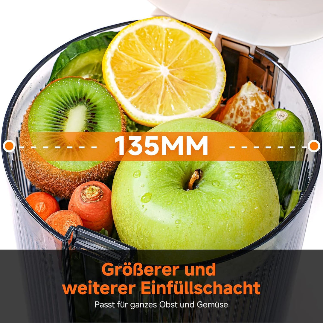 AOBOSI Slow Juicer mit 135 mm grosser Einfüllöffnung, 200 W Kaltpress Entsafter mit Rückwärtslauf &