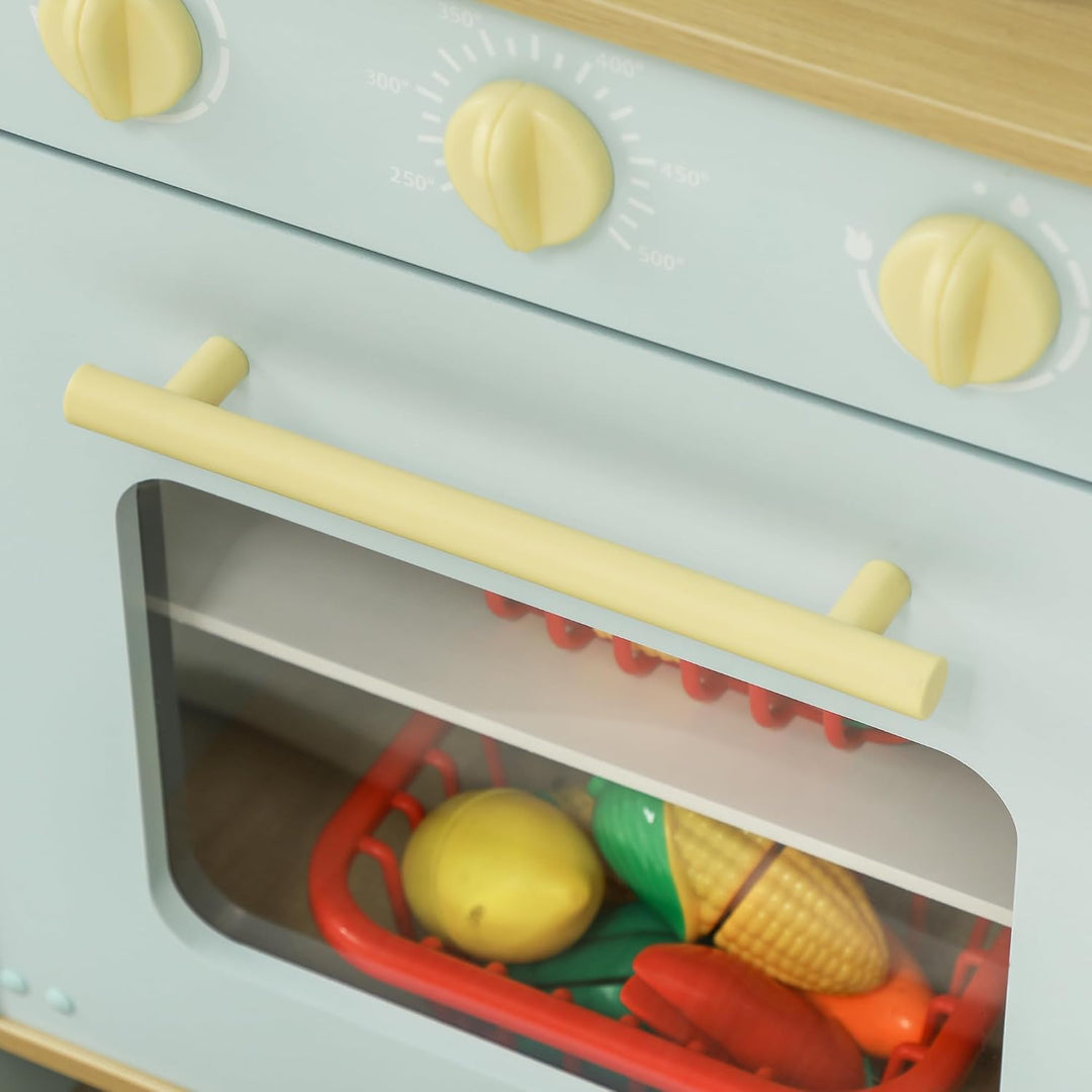 AIYAPLAY Kinderküche Spielküche mit Mikrowelle Herd Backofen ab 3+ Blau