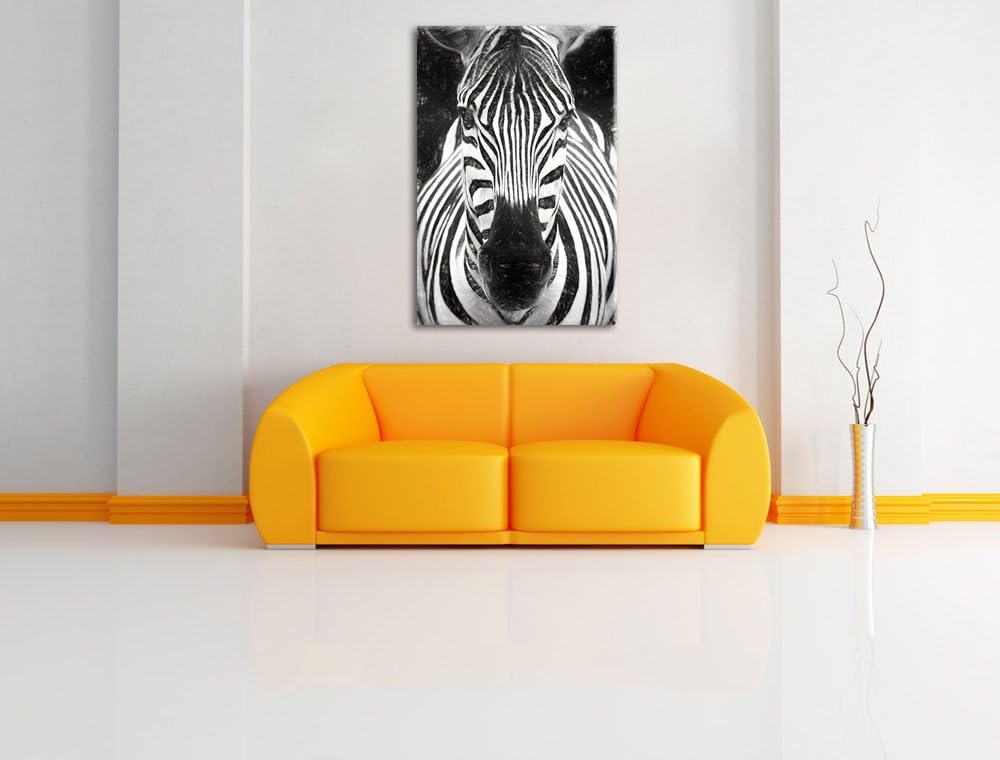 Dark Zebra Porträt Deluxe Format: 100x70 cm auf Leinwand, XXL riesige Bilder fertig gerahmt mit Keil