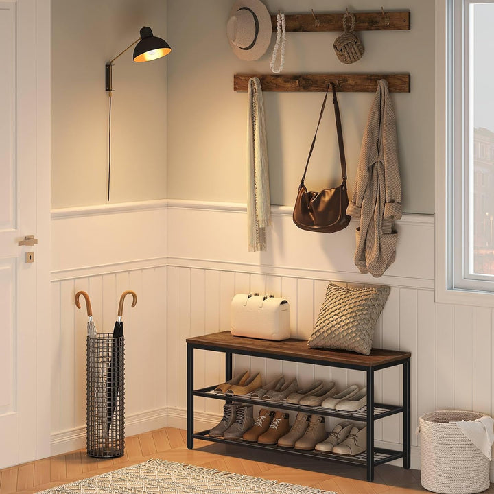 HOOBRO Garderobe Schuhregal Set, Schuhbank mit Sitzfläche, Garderobenständer, Wandgarderobe mit 9 Ha