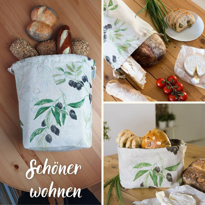 slowroom Brotbeutel 30 x 34 cm und Brotkorb 2 in 1 - Brotkorb Stoff - doppelte Leinenschicht - Brötc