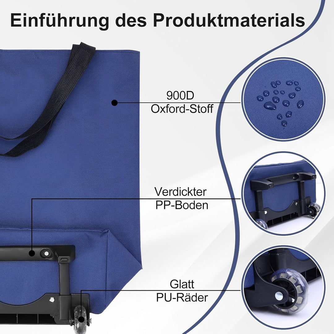 MOONCY 2-in-1 Einkaufstrolley, 30L Grosse Einkaufstasche auf Rollen, Leichter Einkaufswagen Klappbar