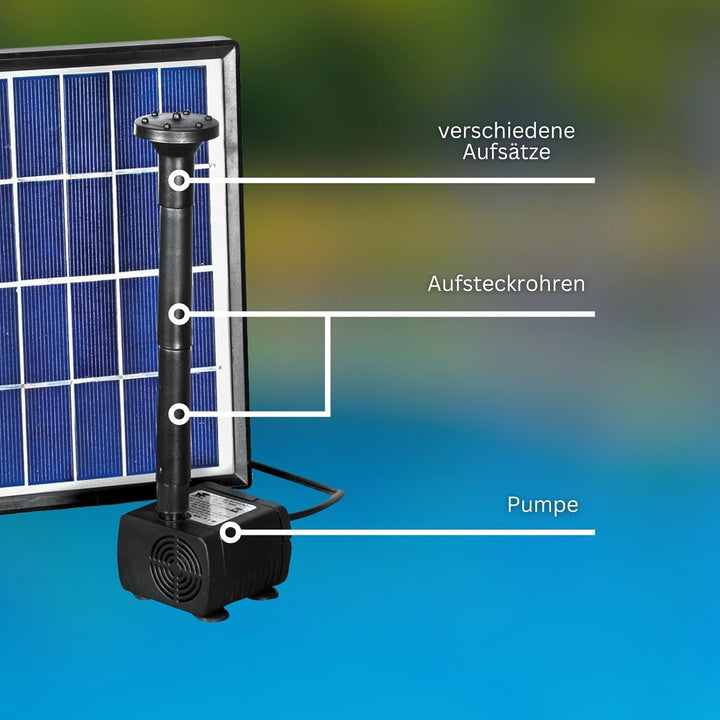 MAUK® SOLAR Panel FONTÄNE SPRINGBRUNNEN 300l/h 12V + SAUERSTOFFZUFUHR Fische I Teichpumpe Wasserpump