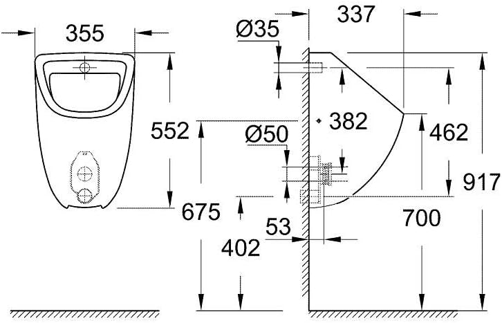Grohe Bau Keramik, WC-Urinal, Zulauf verdeckt, 39438000 Zu- und Ablauf verdeckt, Zu- und Ablauf verd